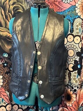 Vance Leathers Black Braided Leather Vest